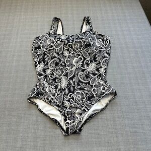 Lands End Swimsuit Womens Size 22W Black Floral Print One Piece Beach‎ Pool Vaca